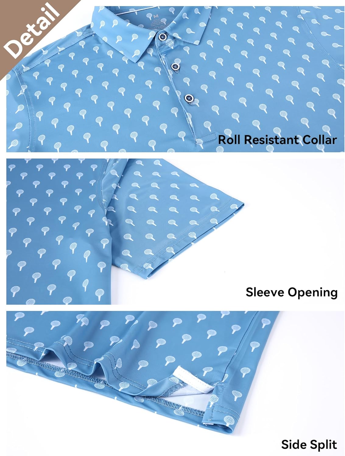 Esabel.C Golf Shirts for Men Dry Fit Performance Short Sleeve Print Moisture Wicking Collared Shirt