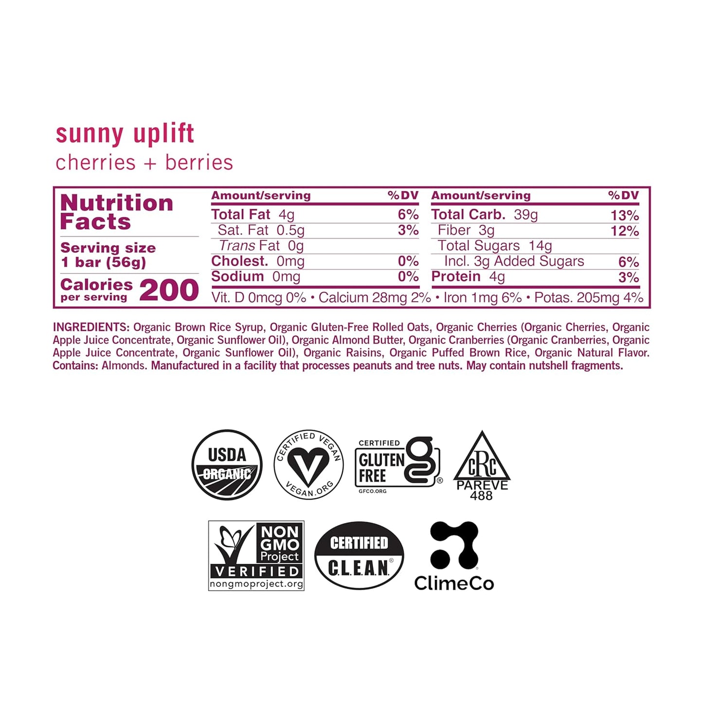 GoMacro MacroBar Organic Vegan Snack Bars - Cherries + Berries (2.0 Ounce Bars, 12 Count)