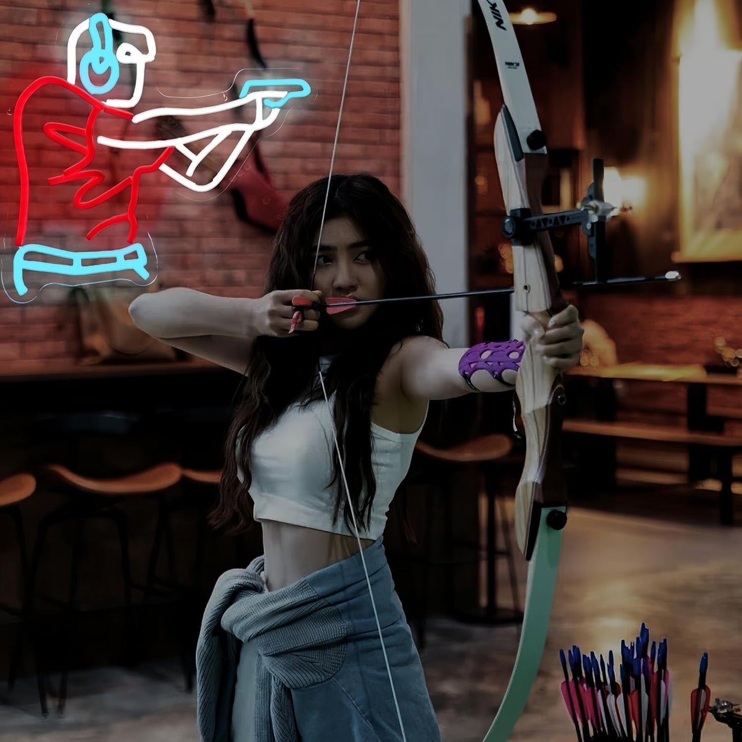 Man Shooting Neon Sign Gun Led Light Up Sign Game Player Gifts Dimmable Shooting Decor for Gun Club Decor Man Cave Game Room 15"×11.9"