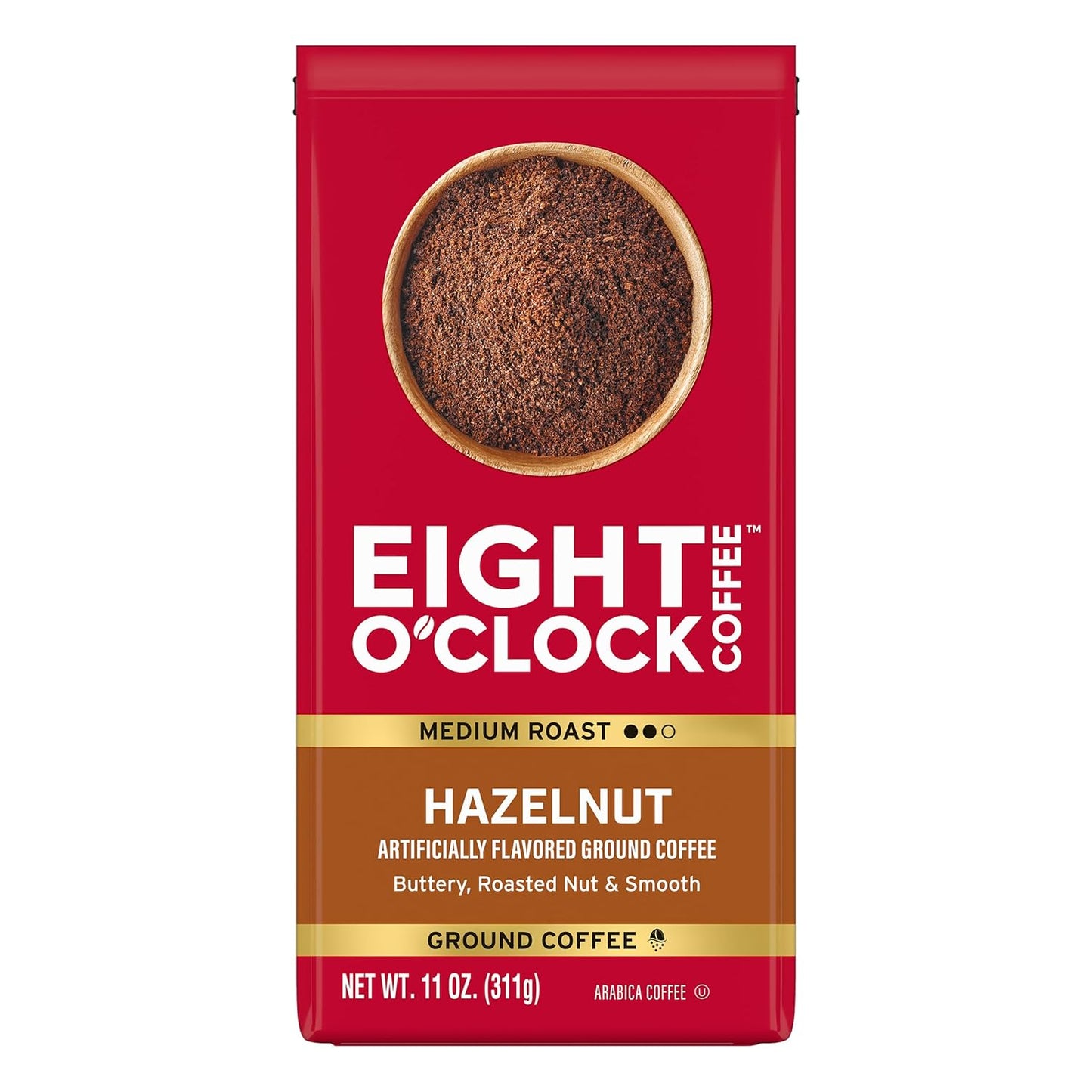 Eight O'Clock Coffee Hazelnut Ground Coffee, Medium Roast, 11 Ounce (Pack of 6) - Buttery, Smooth & Nutty