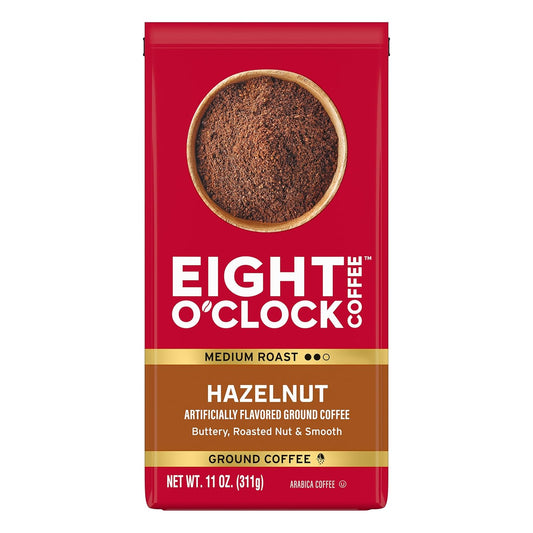 Eight O'Clock Coffee Hazelnut Ground Coffee, Medium Roast, 11 Ounce (Pack of 6) - Buttery, Smooth & Nutty