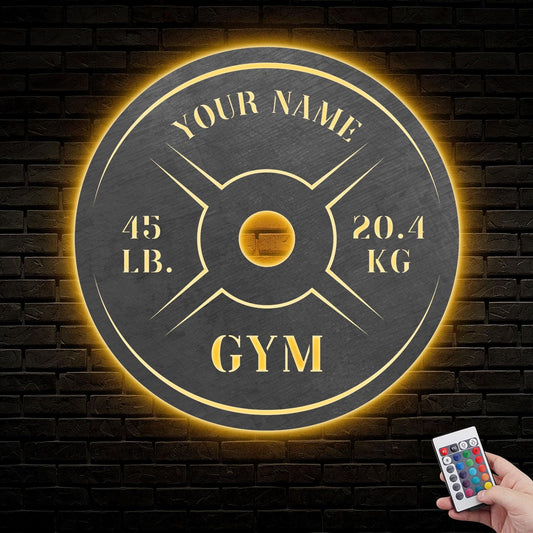 Personalized Home Gym LED Tin Metal Sign Multiple Sizes, Weight Lifting Exercise Workout Room Training Fitness Center Motivational Inspirational Quotes Decor Wall Art Hanging Accessories (11 LED)
