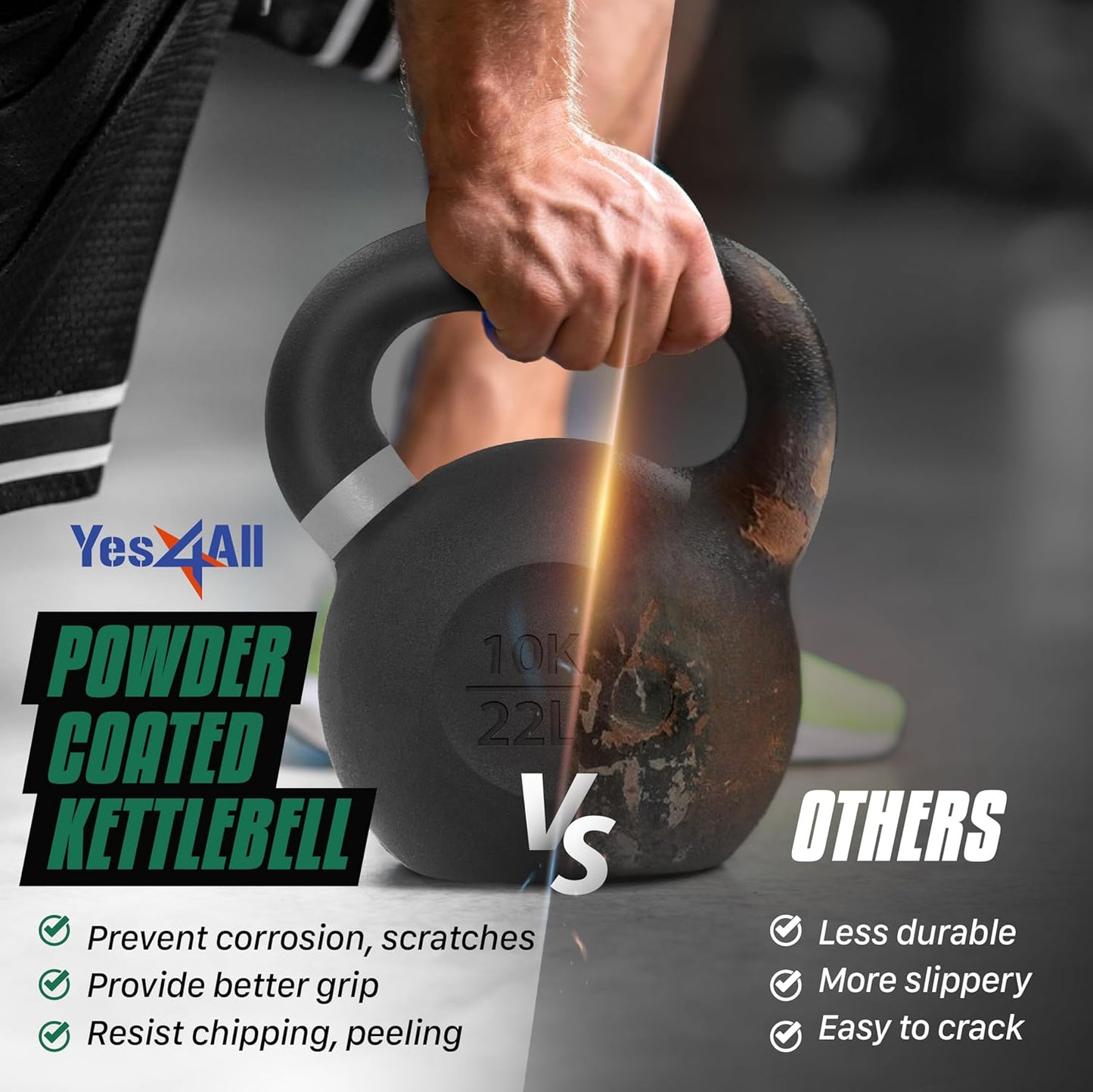 Yes4All Powder Coated Cast Iron Kettlebell Strength Training Kettlebells Weight Set for Full Body Workout, Home Gym