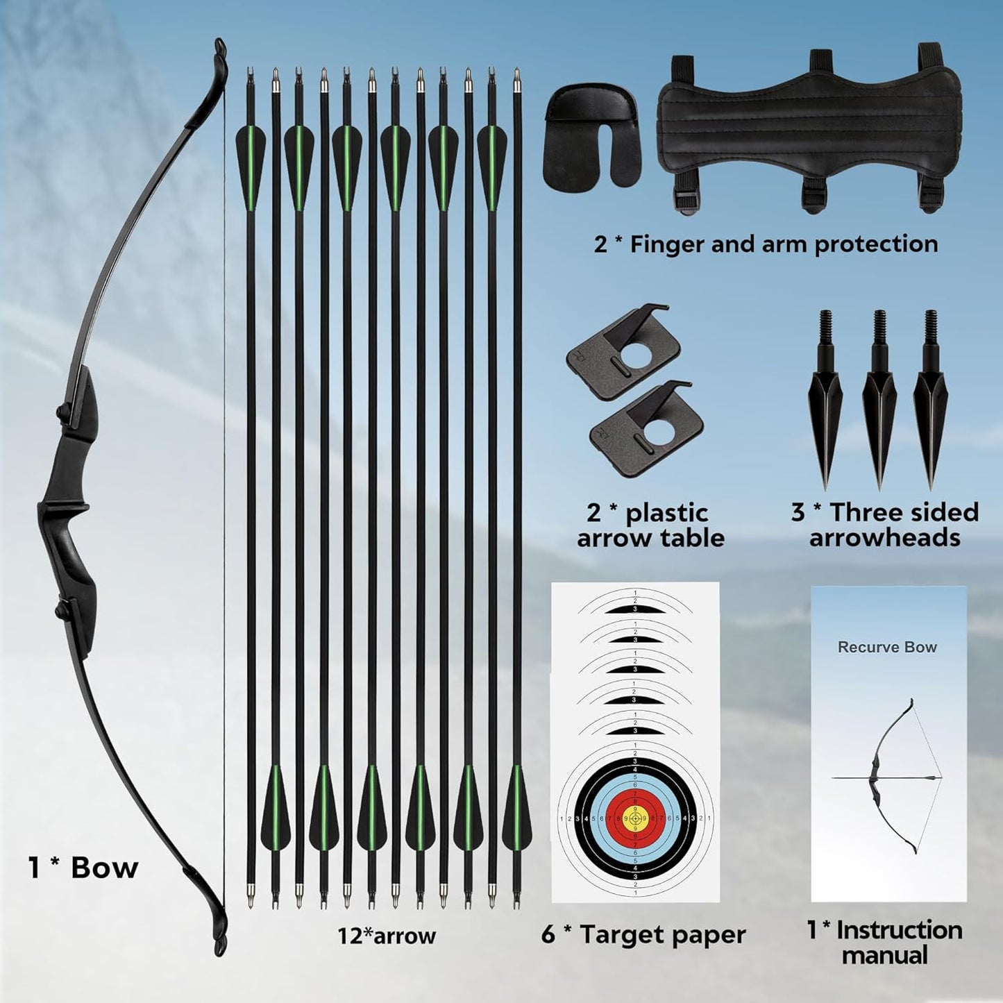 Recurve Bow and Arrow Set，Detachable Archery Adult Bow Left and Right Hands 40lbs /20lbs Suitable Adults/Youth/Beginners Outdoor Practicing