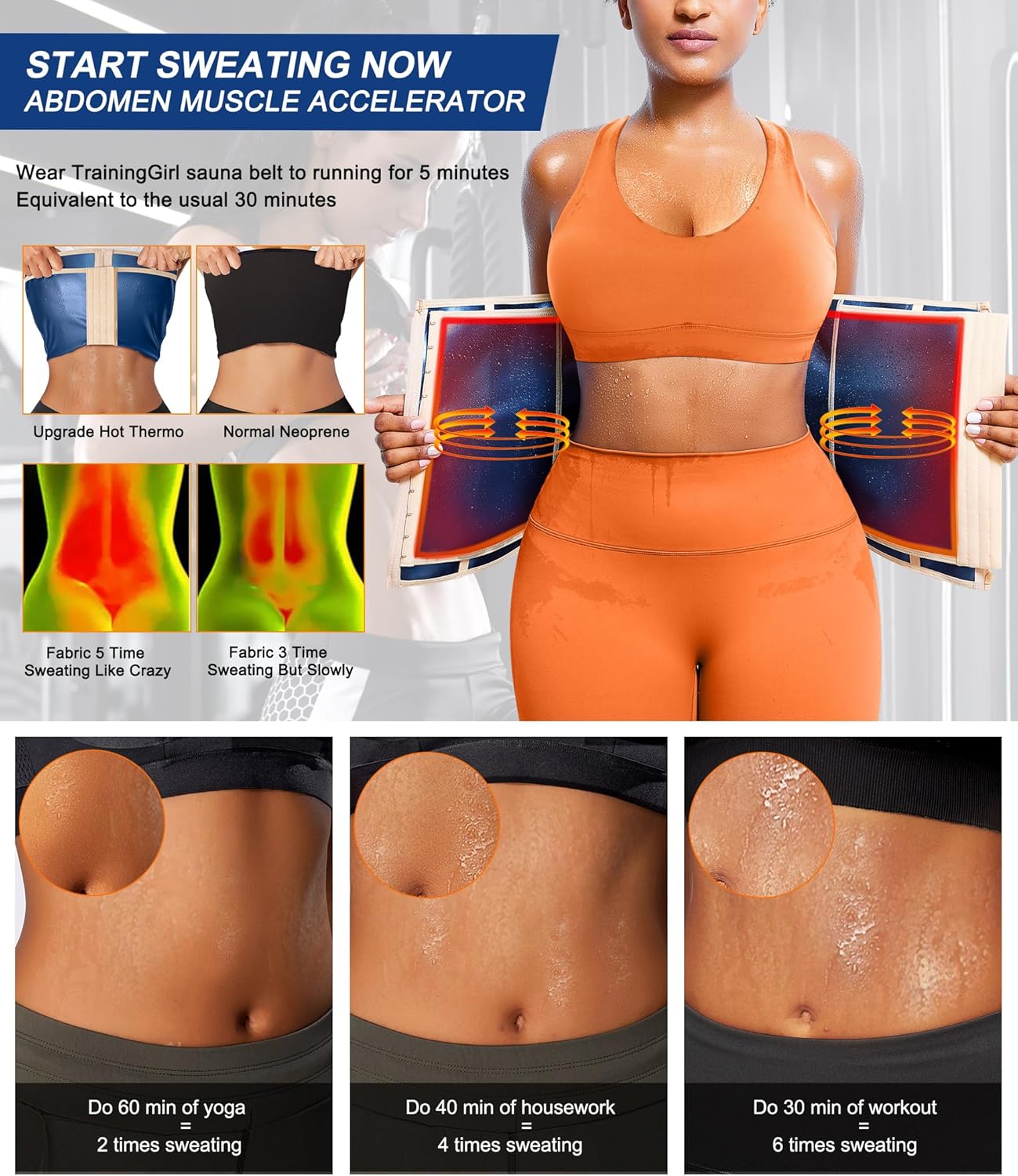 TrainingGirl Waist Trainer for Women Lower Belly Waist Trimmer Corset Tummy Wrap Workout Sweat Belt Band Sports Sauna Suit