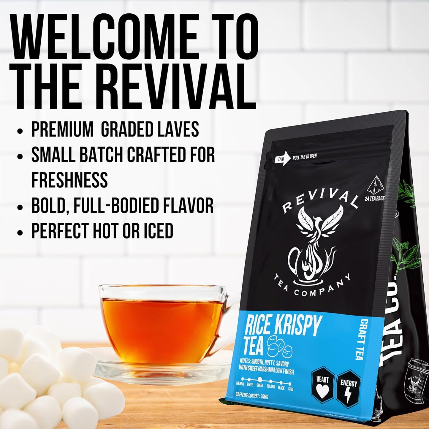 Revival Tea Company Rice Krispy Tea - Green Tea Blend with Toasted Rice and Marshmallow Flavor - Loose Leaf 6 Ounces