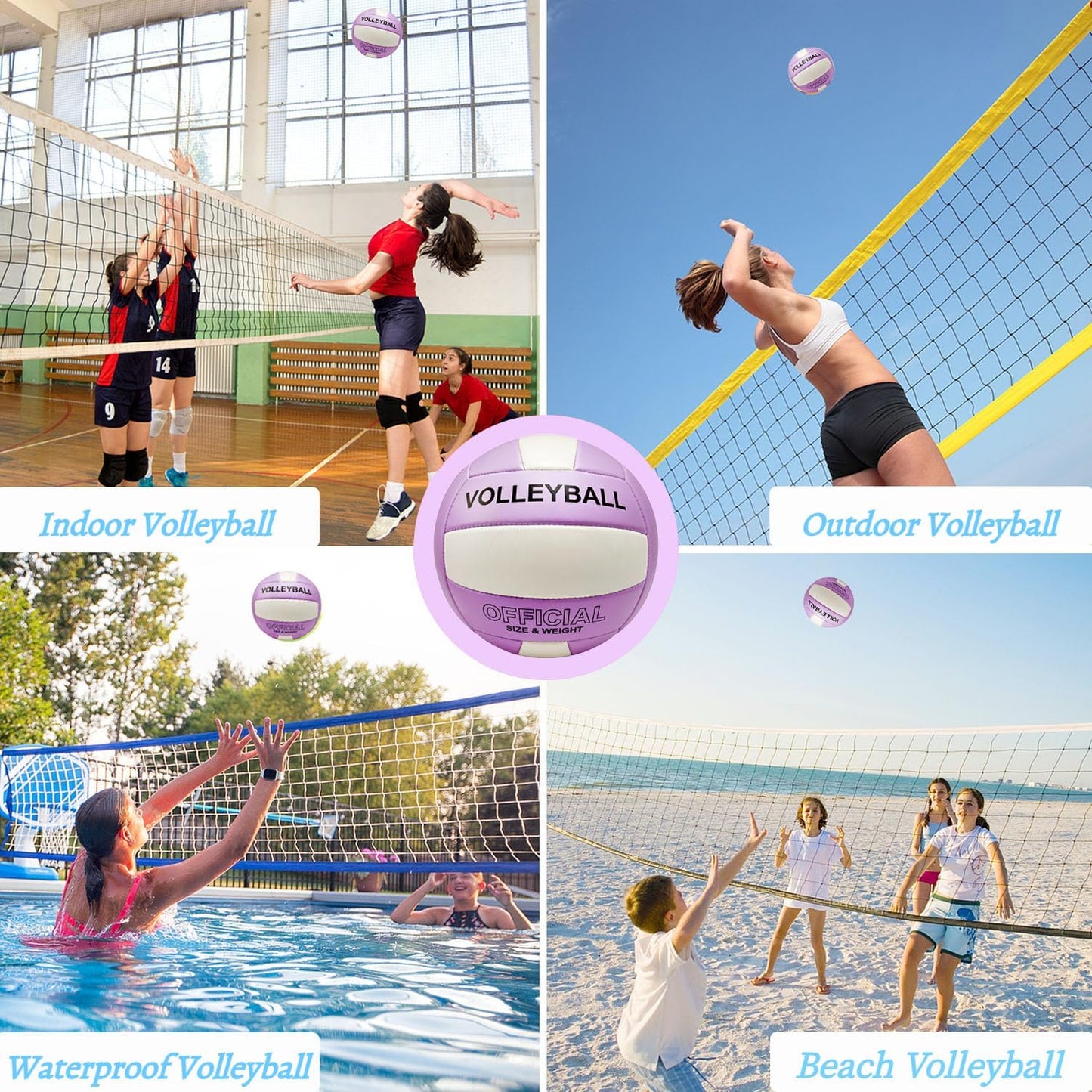 Volleyball Official Size 5 for Indoor Outdoor, Thicker PU Soft Volleyball Kit for Girls Boys Teenager Adults Beach Game Gym Training Beginner