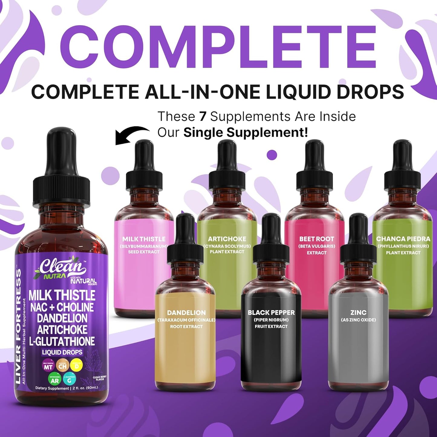 Milk Thistle NAC Liver Cleanse Detox & Repair Supplement Liver Support Liquid Drops with Dandelion Extract, Artichoke, Chanca Piedra, Beet Root, Choline, L-Glutathione, Ginger, Burdock, Schisandra (2)