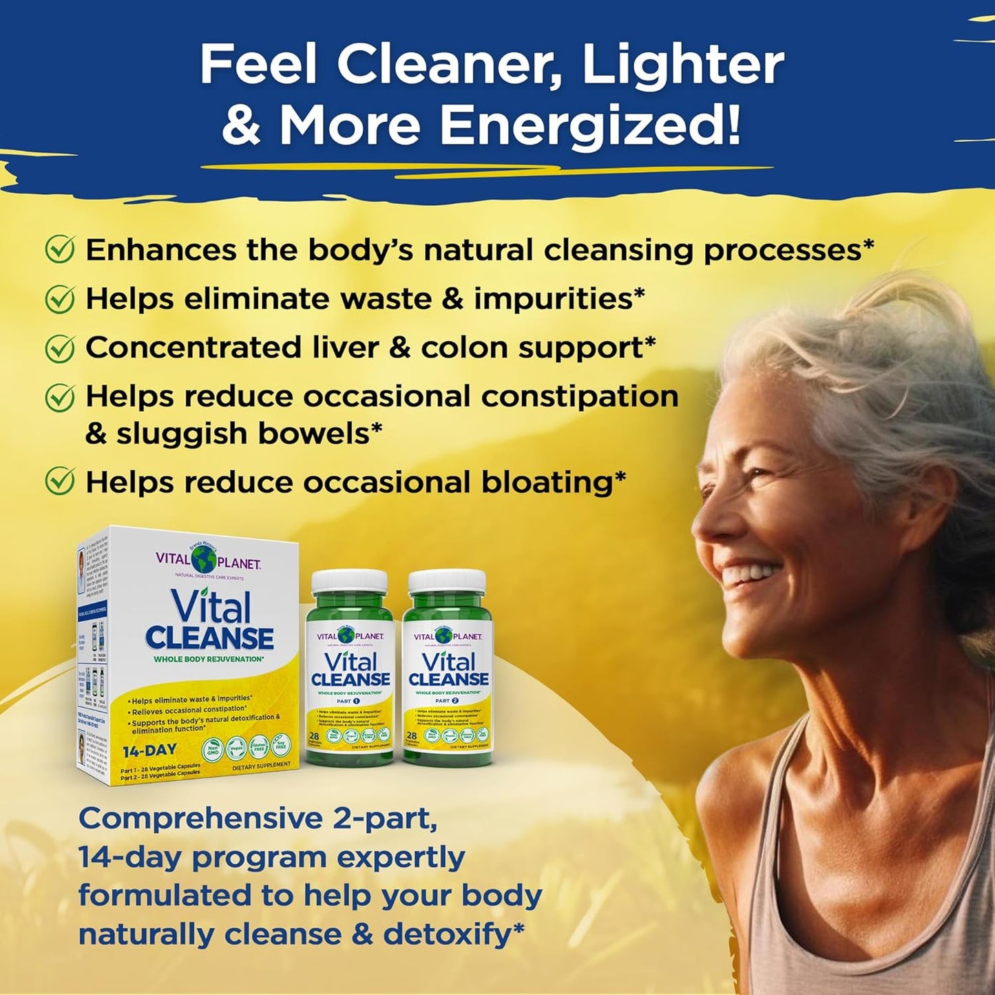 Vital Planet - Vital Cleanse with Milk Thistle, Magnesium, Cape Aloe and Herbs, Natural Supplement for Occasional Constipation and Healthy Elimination, 2-Part - 14 Day Kit, 56 Capsules