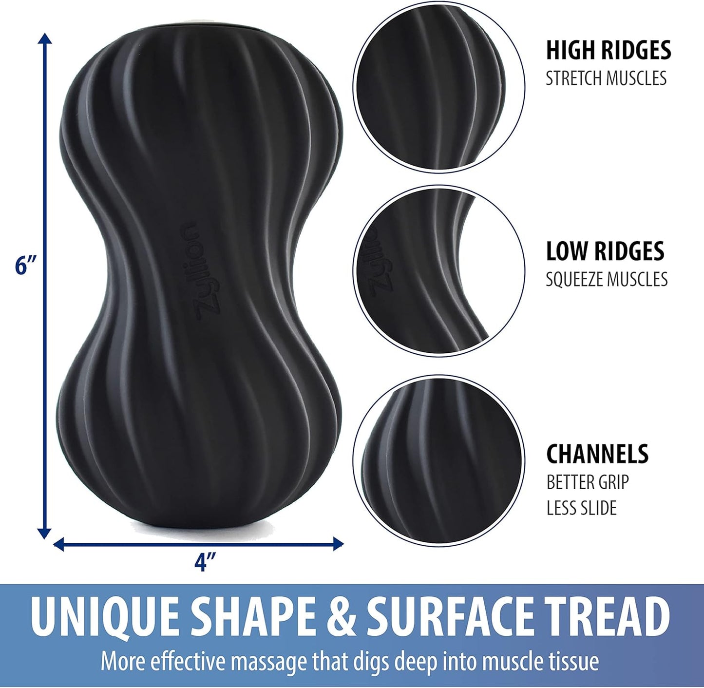 Zyllion Vibrating Peanut Massage Ball with 4 Modes - Cordless Rechargeable Electric Deep Tissue Massager Roller for Muscle Pain Relief, Black, ZMA-30