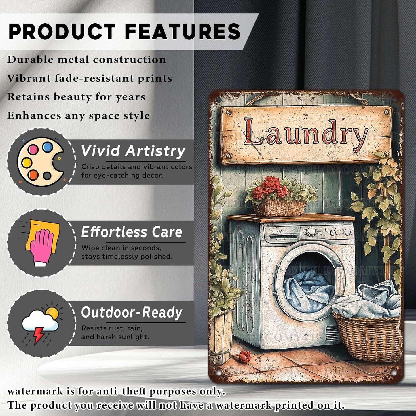 Vintage Laundry Room Tin Sign Retro Metal Poster Funny Laundry Wall Art Cafe Toilet Farm Room Garden Plaque Outdoor Farmhouse Decor Bathroom Restroom 12 * 8inch