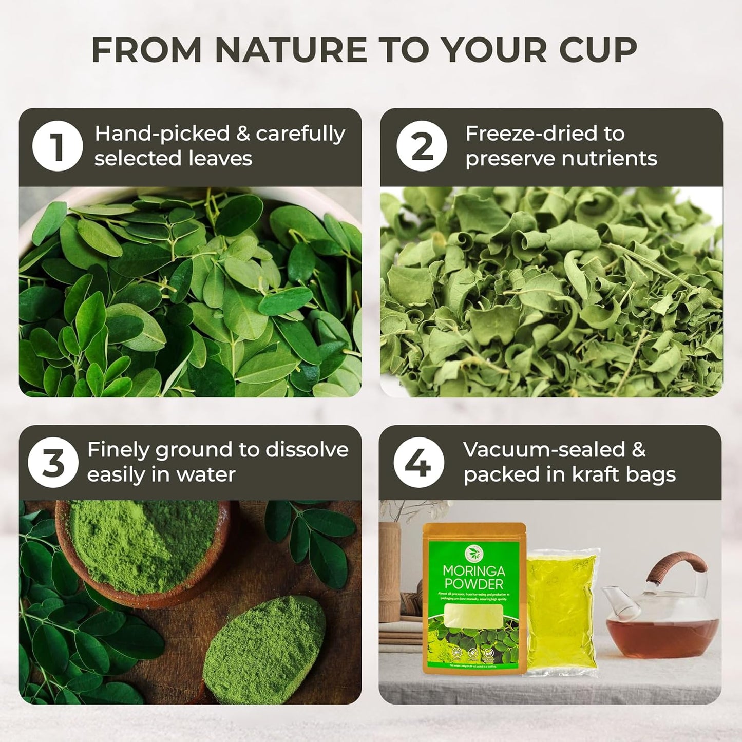 Moringa Leaf Powder - 10.58 oz, 100% Pure & Natural, For Tea, Drinks, Cooking & Skincare, Supports Digestion, Immune, Sleep & Relaxation, Finely Ground, No Sugar, No Caffeine