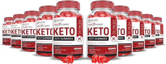 (10 Pack) Trim Tummy Keto ACV Gummies Advanced Formula 1000MG Trim Tummy Keto Gummies Apple Cider Vinegar Formulated with Pomegranate Beet Juice Powder B12 Vegan Non GMO 600 Gummys