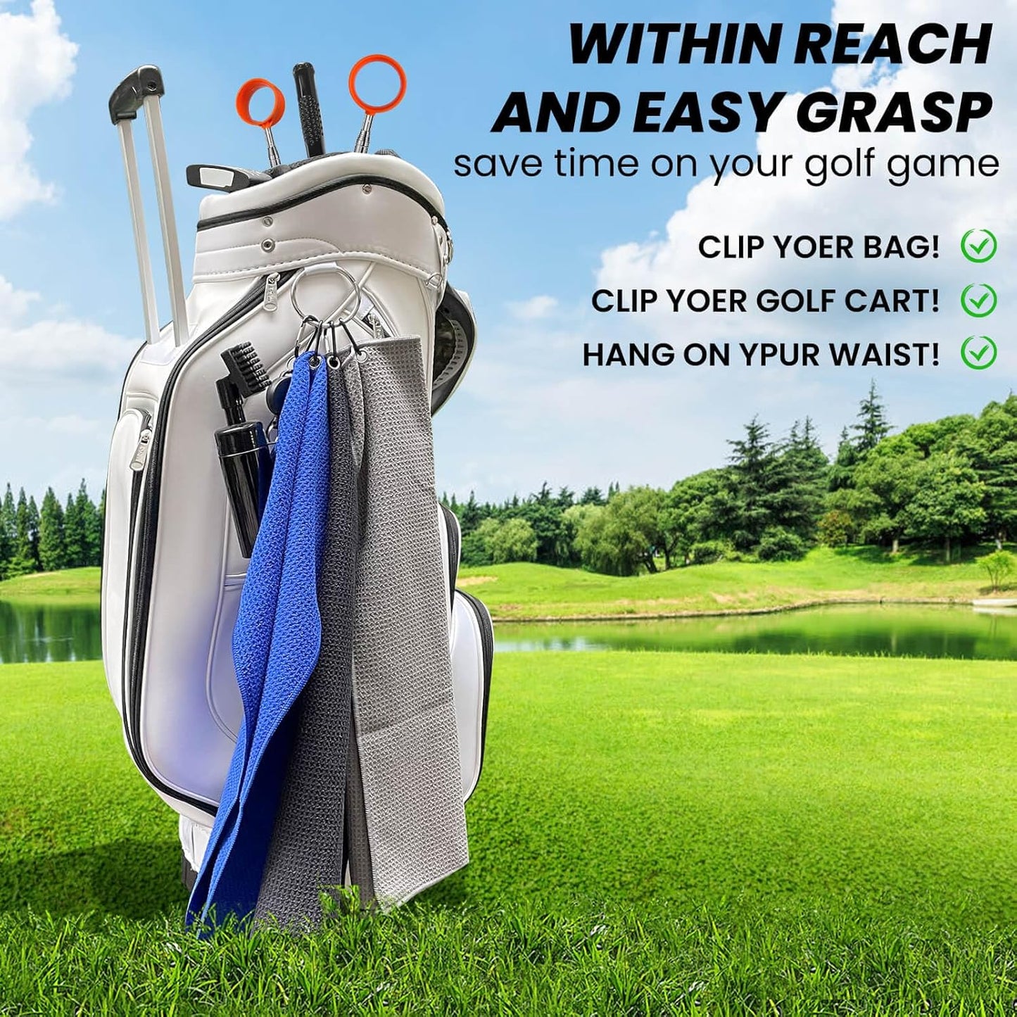 Golf Club Cleaner, Non-Leaking Stretchable Golf Club Brush with Microfiber Golf Towel (23.6 * 15.7 in), Strong Bristles Golf Brush Can Hold 5oz Water, Essentials Golf Accessories for Men