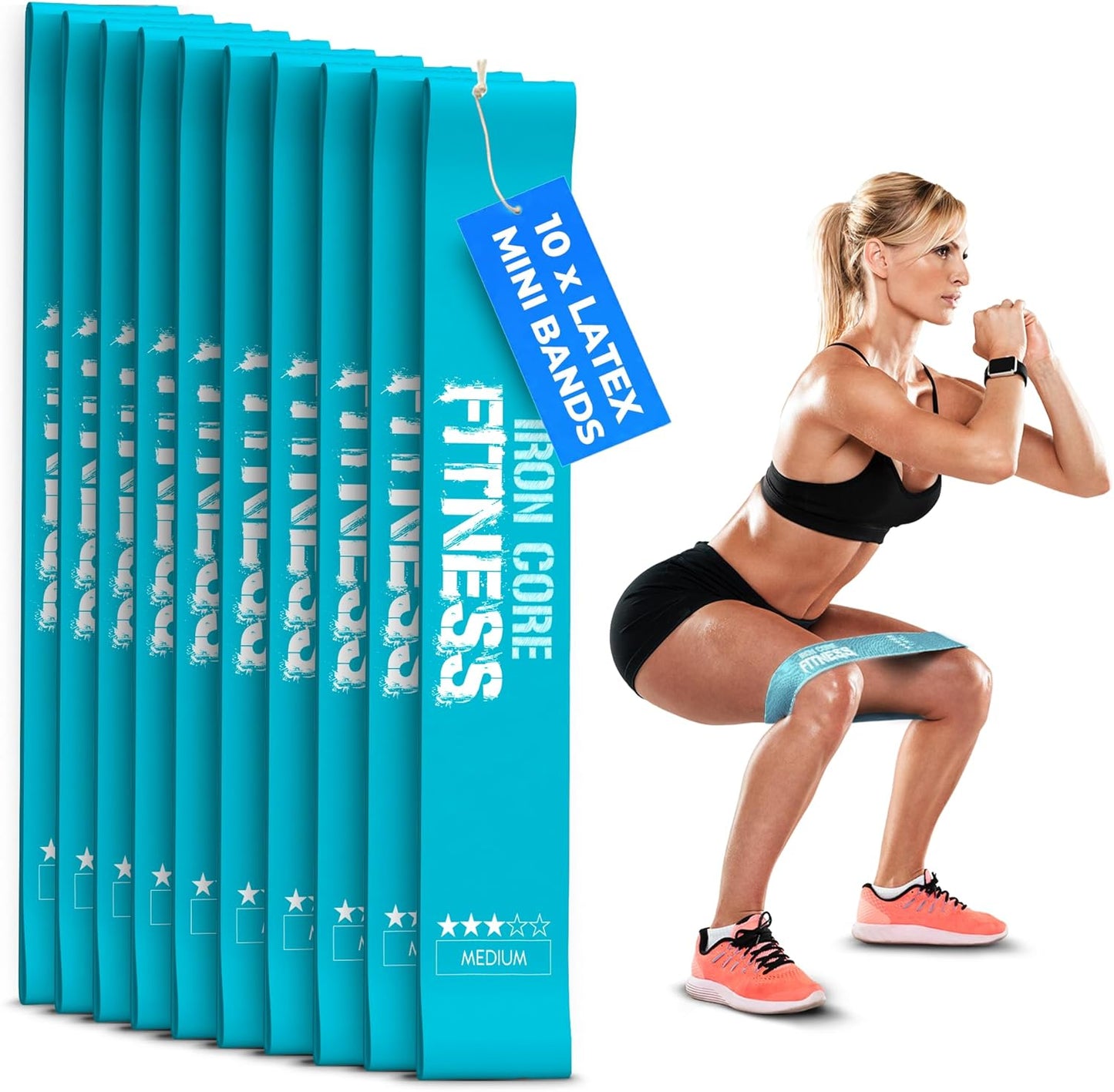 Latex Mini Resistance Bands Sets for Trainers, Bootcamp, Gym for Men and Women in Fun Colors - Ebook, Videos and Workout Chart Included by Iron Core Fitness