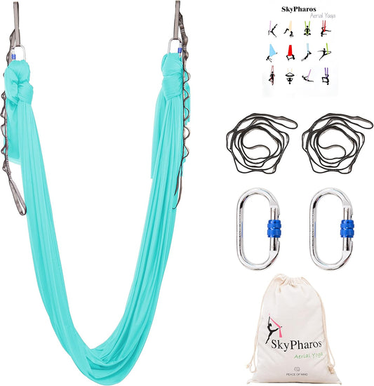 5.5 Yards Aerial Silks Yoga Swing Set - Aerial Yoga Hammock Kit Anti-Gravity Flying for Fitness, Low/Non Stretch Nylon Tricot Fabric Hardware Included for Dance