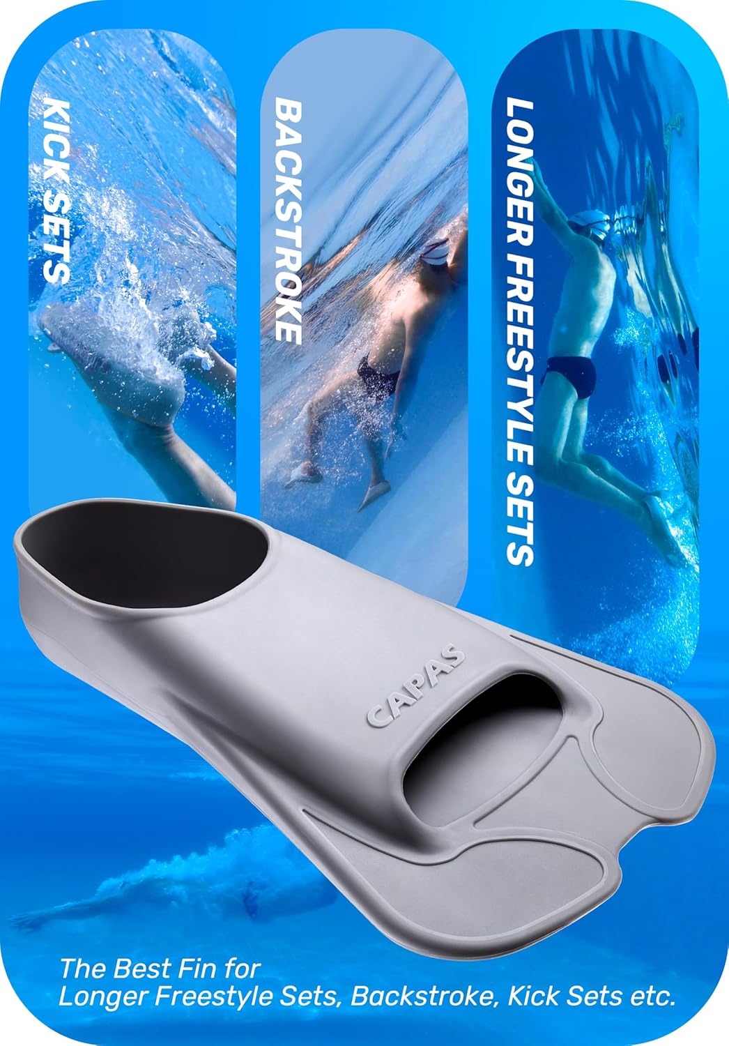 CAPAS Swim Training Fins Comfortable Silicone Lap Swimming Short Blade Floating Flippers with Mesh Bag for Adult Men Women Build Leg Strength