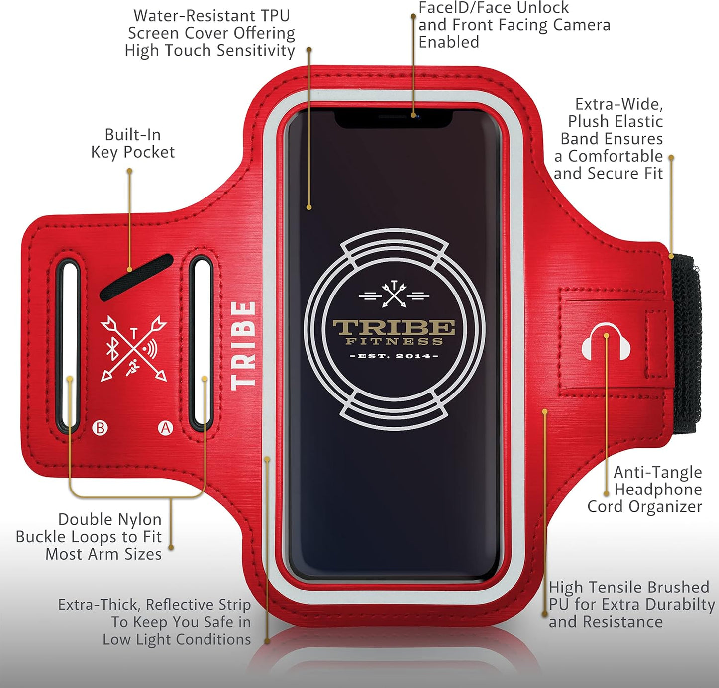 TRIBE Water Resistant Cell Phone Armband Case Running Holder for iPhone Pro Max Plus Mini SE (13/12/11/X/XS/XR/8/7/6/5) Galaxy S Ultra Plus Edge Note (21/20/10/9/8/7/6/5) Adjustable Strap & Key Pocket