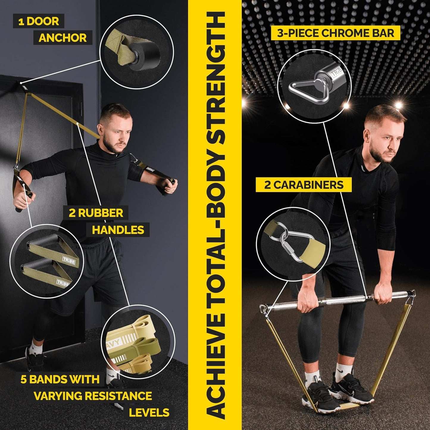 Long Resistance Bands for Working Out Men and Women - Set of 5 Pull-Up Bands, Rubber Handles and Door Anchor - Workout Bands Resistance for Men - Exercise Bands Resistance Bands Set