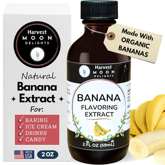 Natural Banana Extract - 2 oz - Water-Soluble - By Harvest Moon Delights - Banana Extract for Baking, Ice Cream, Drinks, and Candy - Sugar Free
