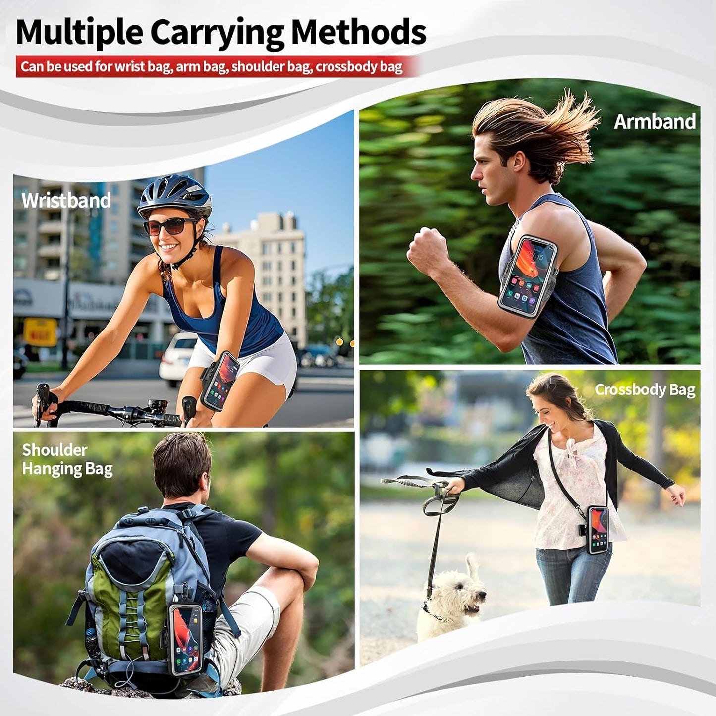 Phone Holder for Running, Walking & Workout, Cell Phone Armband with Carabiner, Clear Crossbody Phone Pouch Purse with Adjustable Lanyard for iPhone and Android - Suitable for Women and Men