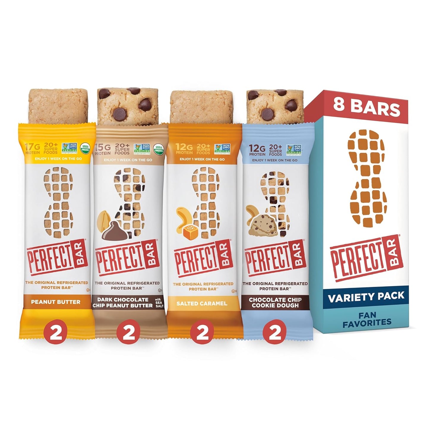 Perfect Bar, Best Sellers Variety Pack, Protein Bars, Gluten Free, Soy Free, Non GMO, No Sugar Alcohols, 2.2-2.5 Ounce Bars, 8 Count