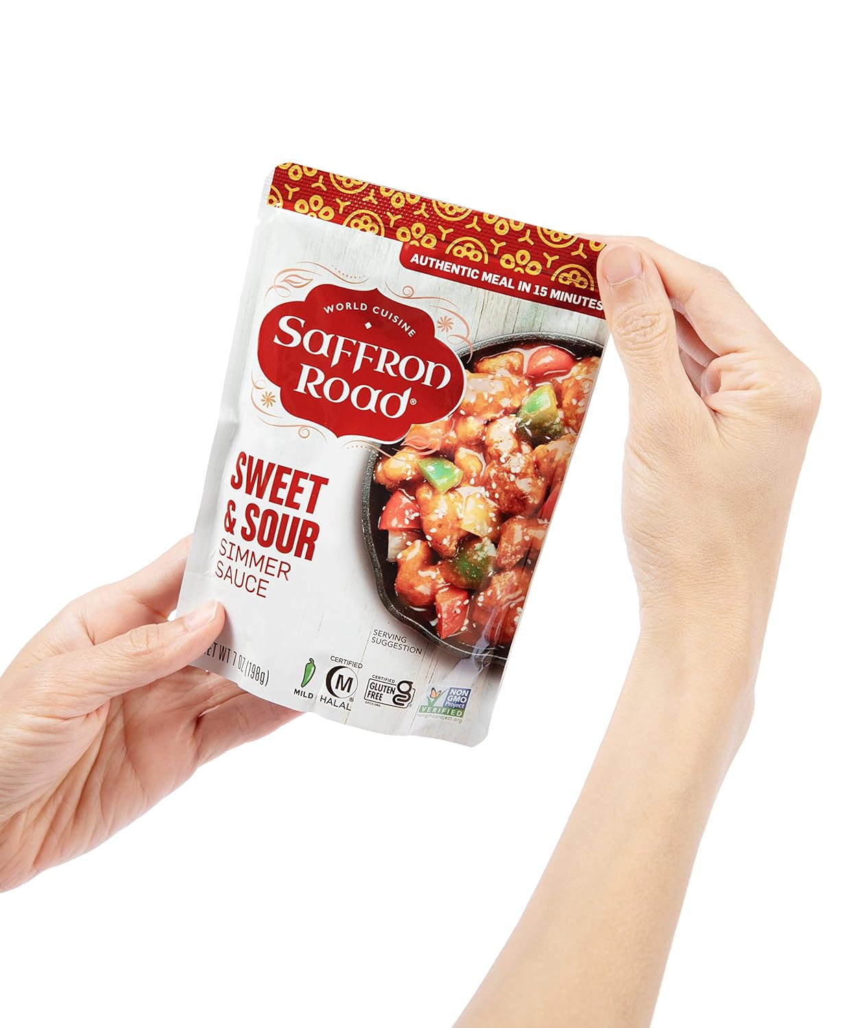 Saffron Road Sweet and Sour Simmer Sauce | Globally Inspired Simmer Sauce | Gluten-free, Vegan, Non-GMO, and Certified Halal and Kosher | 7.0oz Pouch | Pack of 4