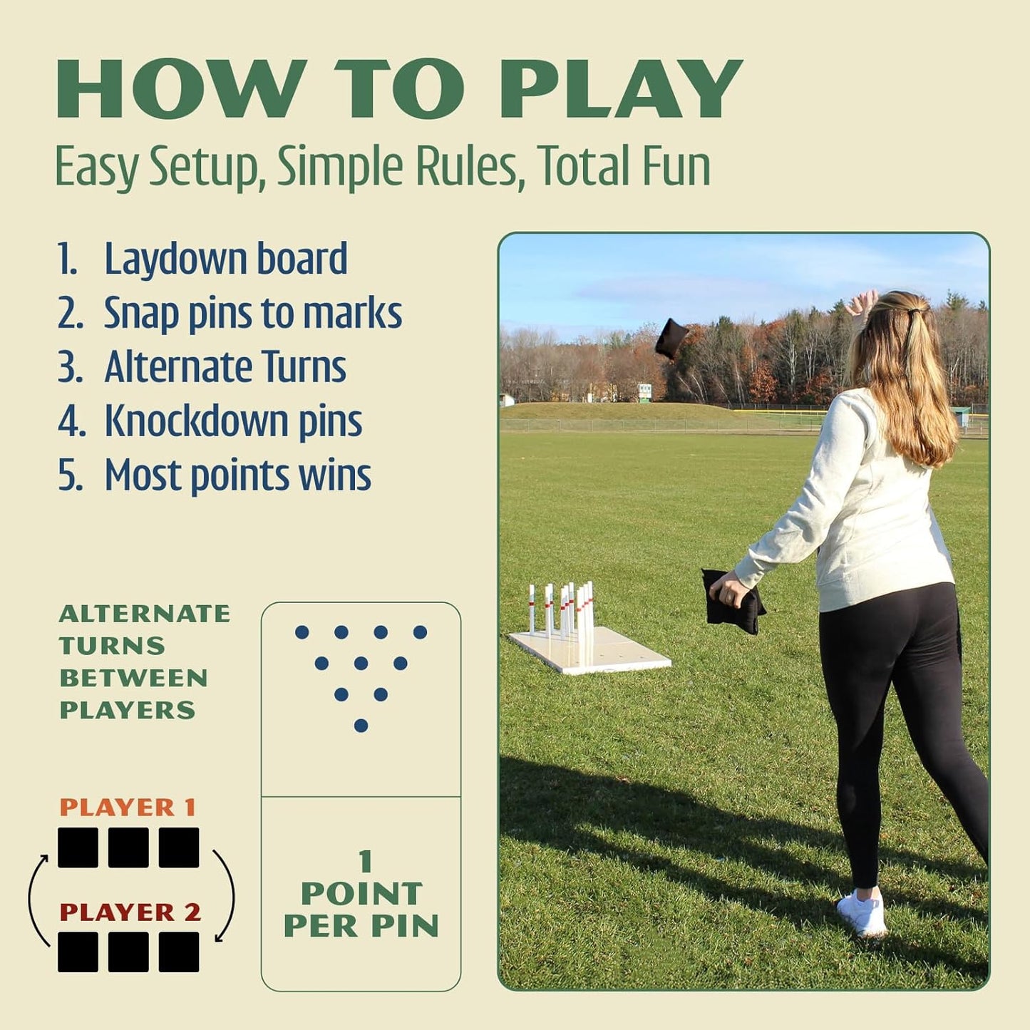 Driveway Games Bean Bag Toss Lawn Bowling Set for Adults & Kids - Indoor Outdoor Backyard Lawn Game - Includes 1 Board, 10 Magnetic Pins, 3 Bean Bags and Carrying Case