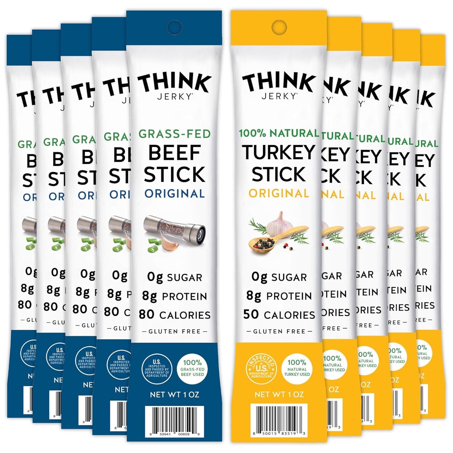 Think Jerky Stick Variety Pack, Sugar Free, Gluten Free, No Nitrates Keto Friendly Paleo High Protein - 1.0 oz (Pack of 10)