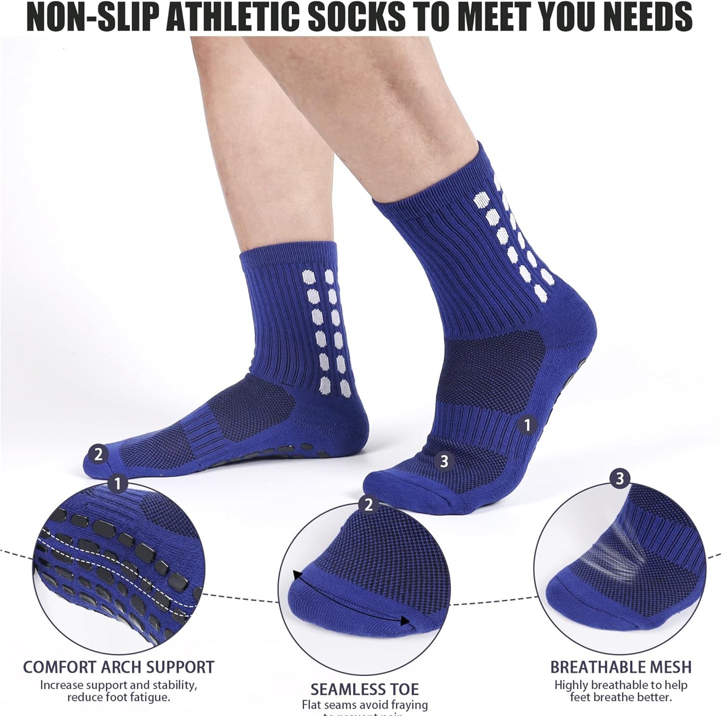 2 Set Grip Soccer Socks and Shin Guard Sleeves Non Slip Soccer Sleeve Socks for Men Women