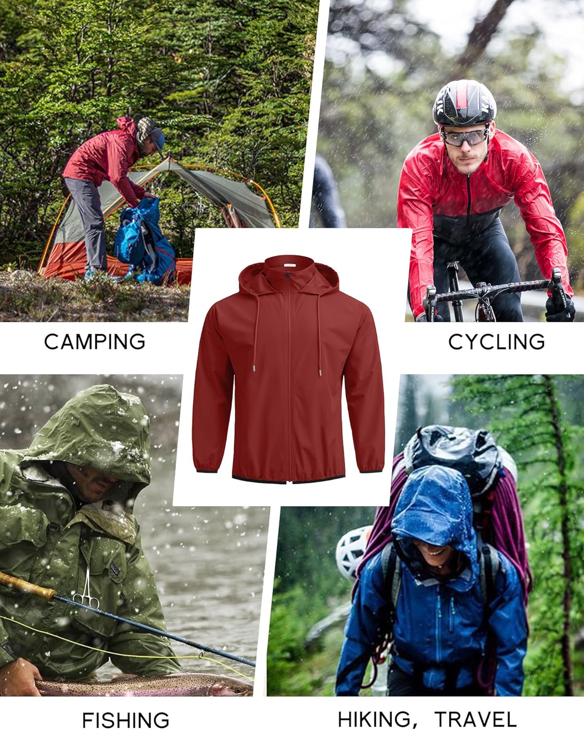 COOFANDY Men's Packable Rain Jacket Lightweight Waterproof Raincoat with Hood Travel Hiking Golf Windbreaker