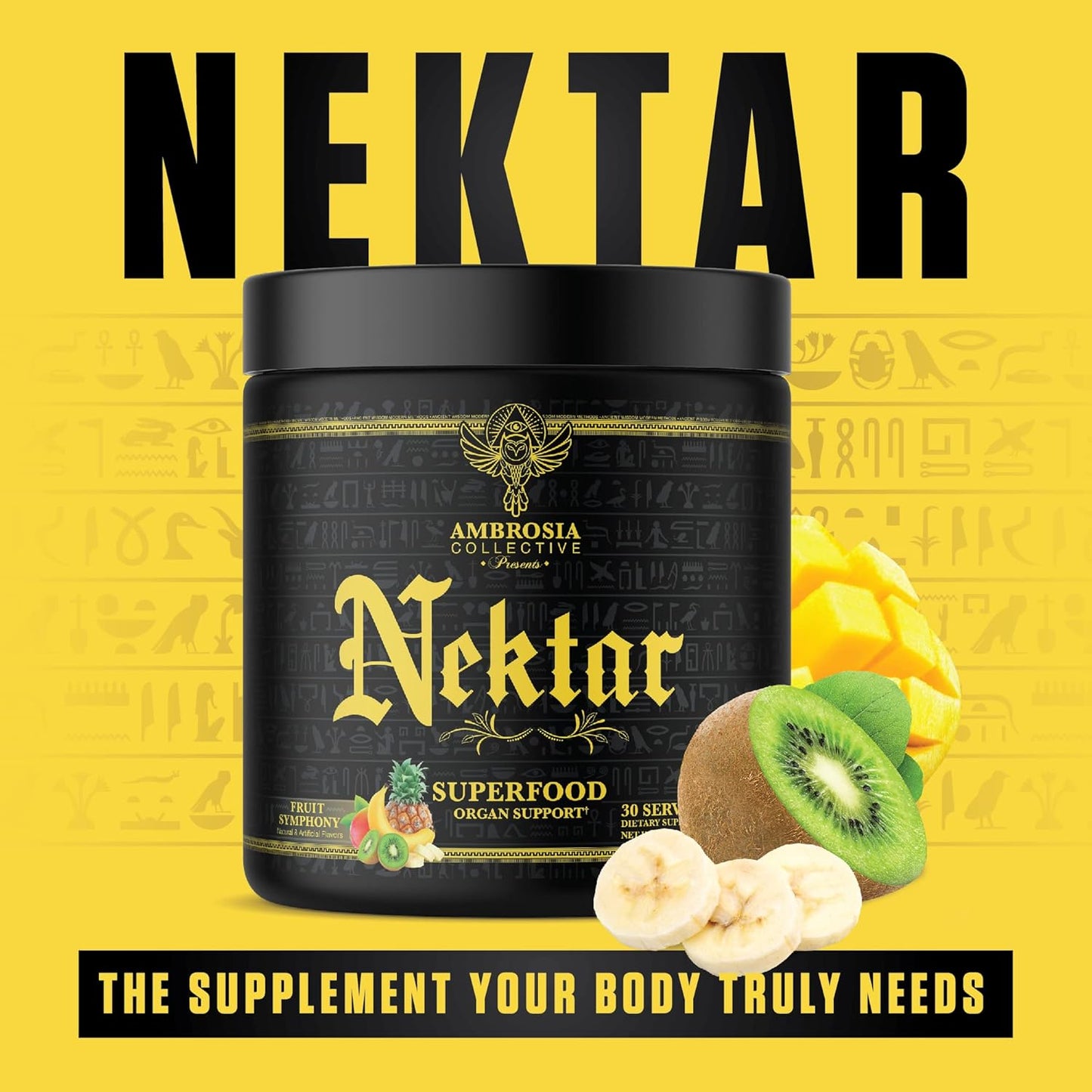 Ambrosia Nektar - Superfood Powder | Complete Health Supplement | 30 Servings (Fruit Symphony)