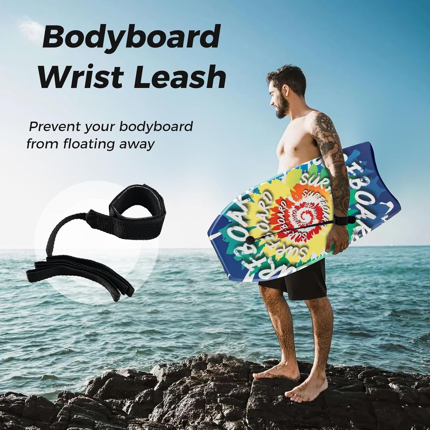 KOTEK 33/37/41 Inch Body Board with Wrist Leash, EPS Core, Dual Channel, HDPE Slick Bottom, Bodyboard for All Skill Levels & Wave Conditions