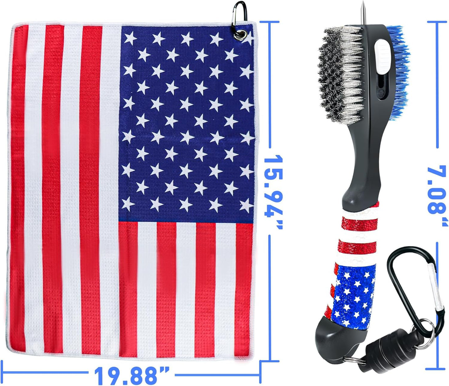 Golf Club Brush and Amercian Flag Golf Towels, Golf Groove Cleaner Cleaning kit, Golf Accessories Cleaner Tool with Strong Magnet Stick to Golf Clubs or Bag