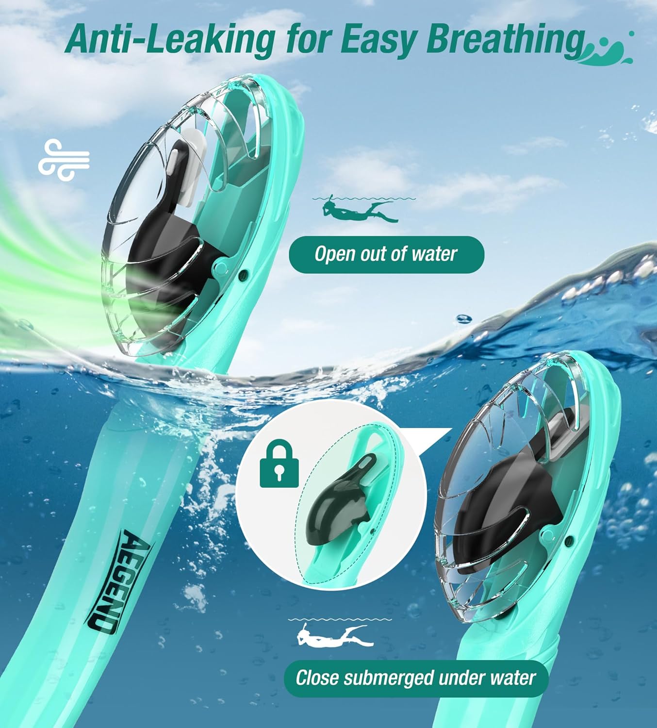 Aegend Dry Snorkel, Dive Mask Easy-Breath Free Diving Snorkel for Snorkeling Scuba Diving Freediving Swimming, with Top Dry Valve and Food-Grade Silicone Mouthpiece