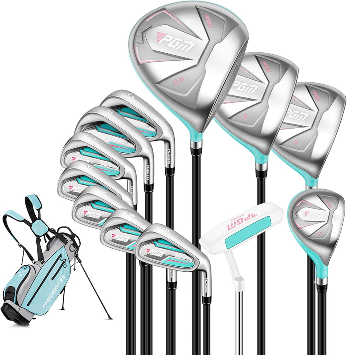PGM Women's Oversea 9/12 Pieces Complete Golf Club Set with High-Strength Thin Face Design 460cc Driver