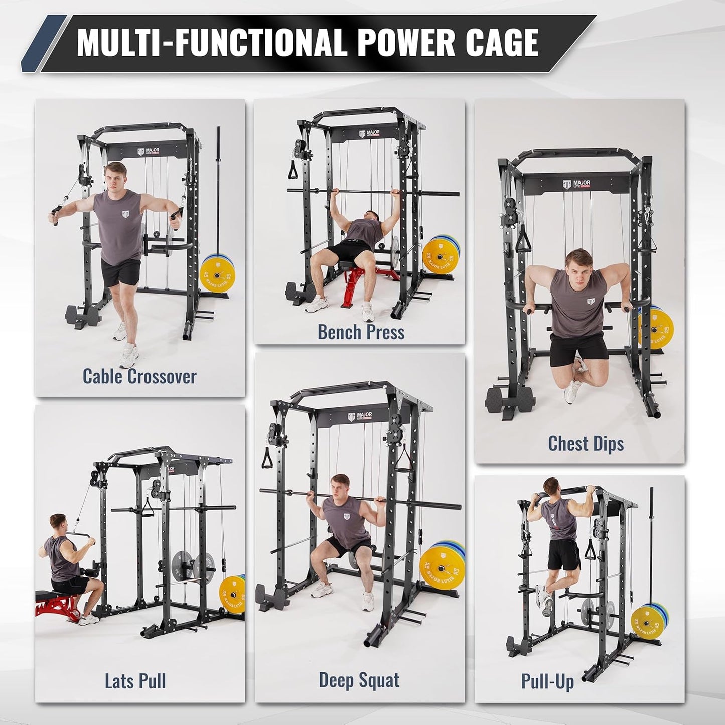 MAJOR FITNESS PLM03 Power Rack - 1400LBS Home Gym with Cable Crossover, Pull-Up Bar & Landmine, Strength Training Equipment
