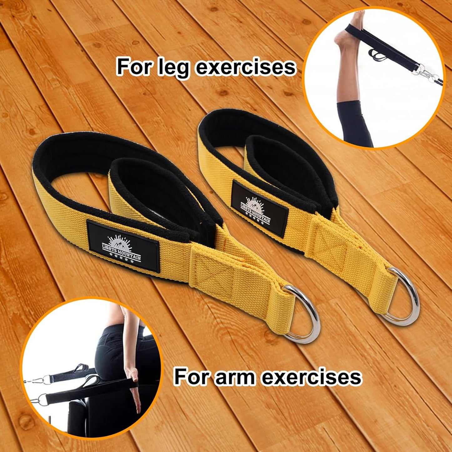 1 Pair Pilates Double Loop Straps for Reformer Fitness D-Ring Straps Handle, Yoga Exercise Accessories for Home Gym Workout