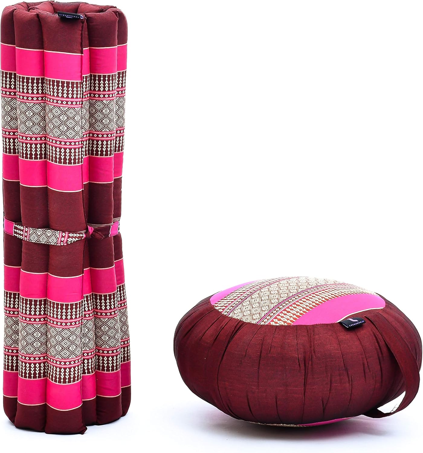 Leewadee Meditation Cushion Set – 1 Round Zafu Meditation Pillow and 1 Square Roll-Up Zabuton Meditation Mat, Pillows Bundle Filled with Kapok