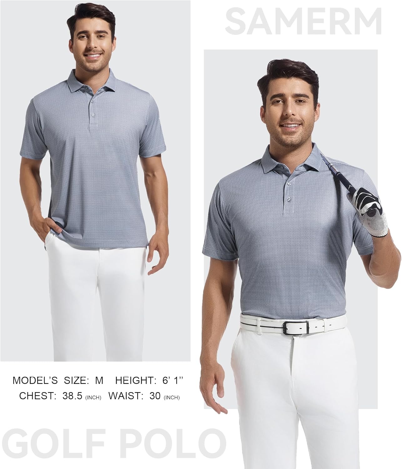 SAMERM Mens Golf Shirts Short Sleeve Dry Fit Performance Moisture Wicking Print Sport Polo Shirts for Men Casual