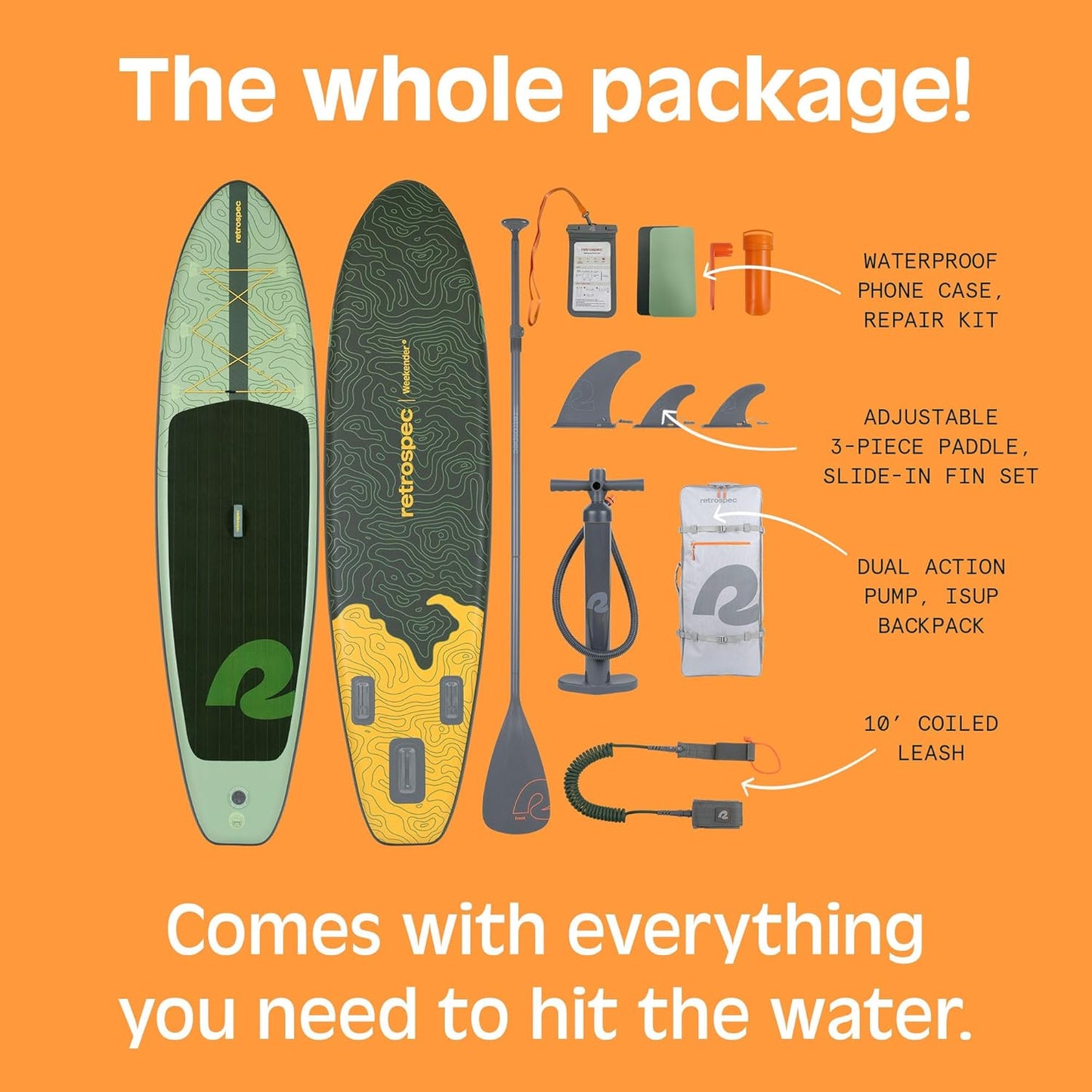 Retrospec Weekender Inflatable Paddle Board with Beach Accessories - 10'6" X 32in SUP Board, Textured Deck Pad, Pump & Travel Bag - Lightweight iSUP