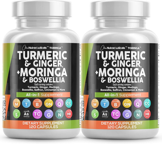 Turmeric Moringa Supplement | Ginger Boswellia Saffron - Supplement for Women and Men with Ceylon Cinnamon, Tart Cherry, Quercetin Garlic Nettle Holy Basil - 2Pack