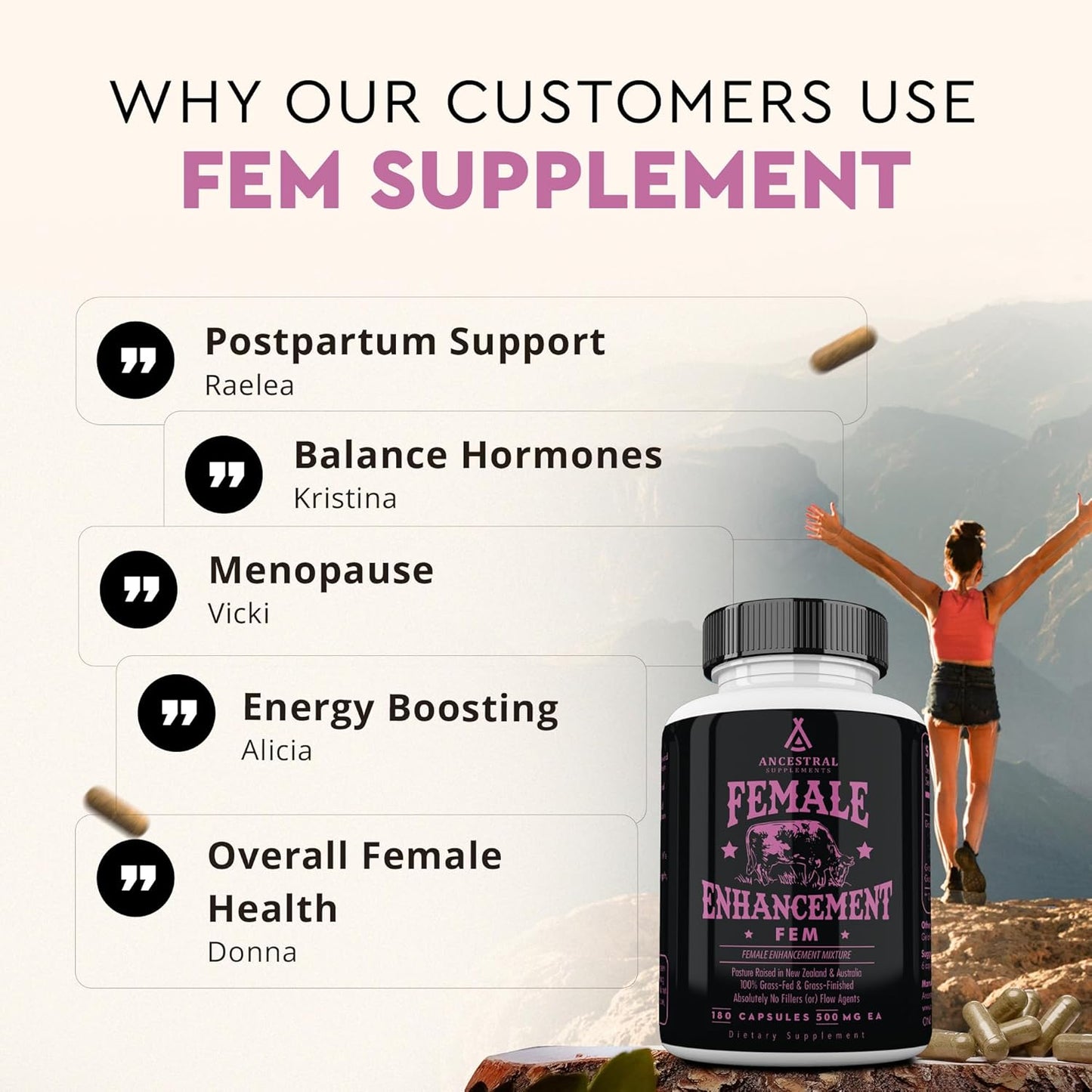 Beef Organ Supplement for Women – Supports Hormone Balance, Energy & Wellness – Grass Fed, Pasture Raised Superfood – Liver, Heart, Kidney, Bone Marrow – Collagen, CoQ10, B12 – Female Support Blend