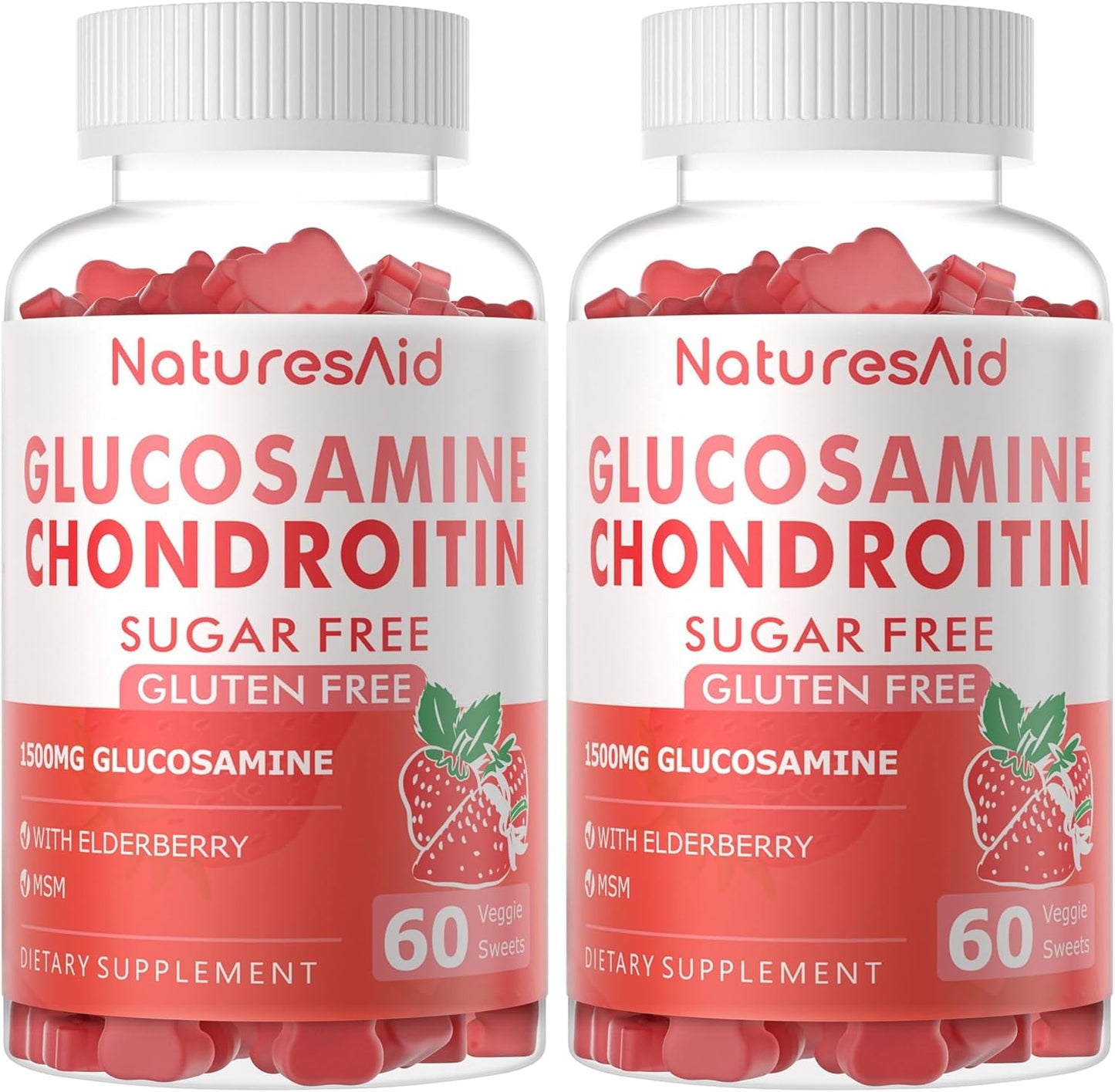 Glucosamine Chondroitin Gummies with MSM & Elderberry Extra Strength - Joint Support, Antioxidant Immune Support Supplement for Adults, Men & Women.(2 Pack) Strawberry