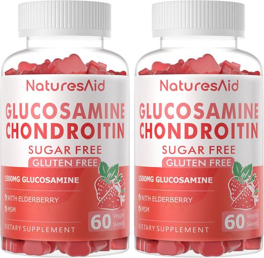 Glucosamine Chondroitin Gummies with MSM & Elderberry Extra Strength - Joint Support, Antioxidant Immune Support Supplement for Adults, Men & Women.(2 Pack) Strawberry
