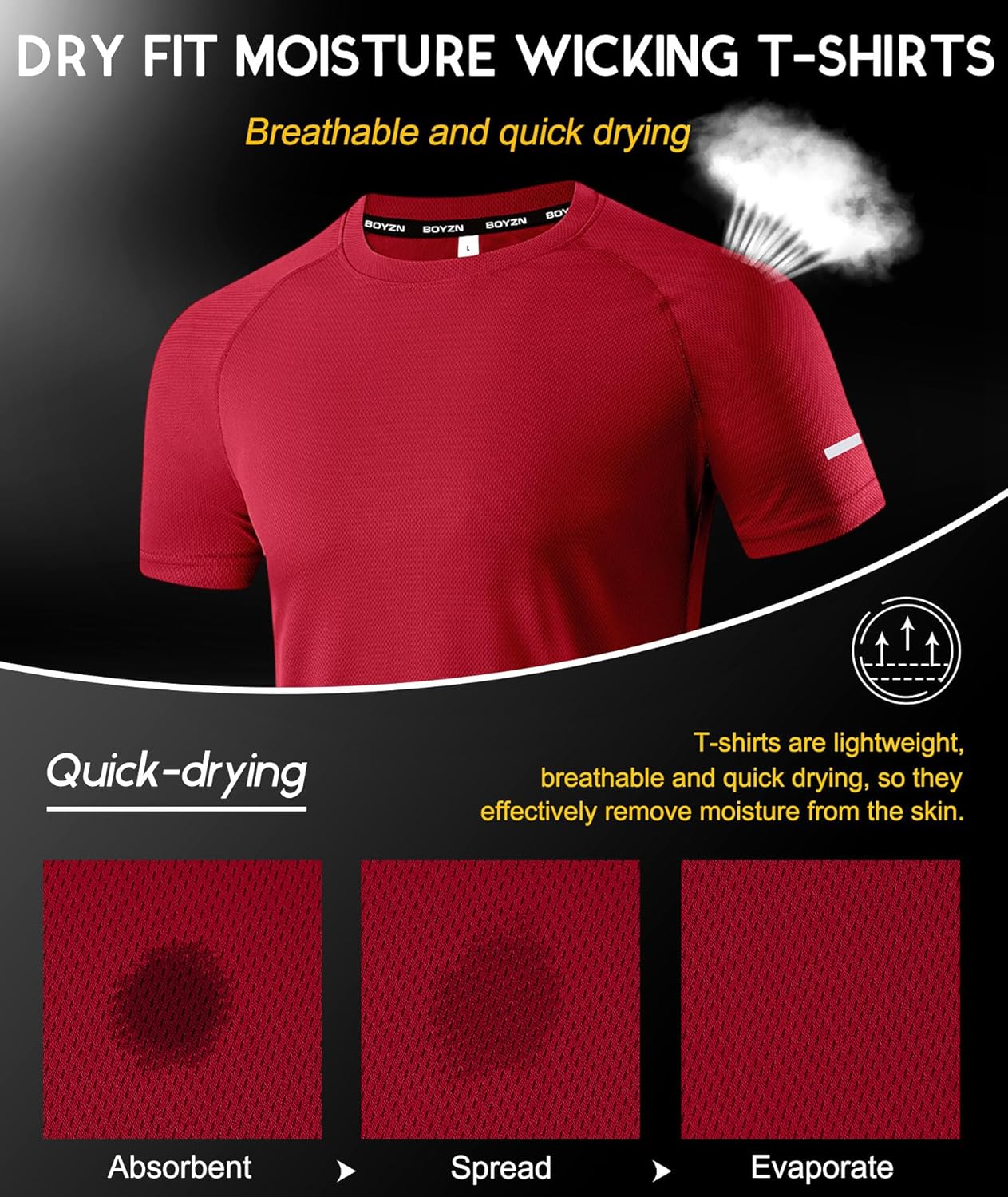 Boyzn 1, 3, 5 or 7 Pack Men's Workout Running Shirts, Dry Fit Moisture Wicking T-Shirt, Gym Athletic Short Sleeve Tee Shirts