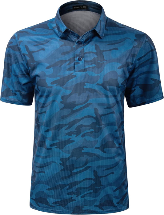 TAPULCO Mens Quick Dry Polo Shirts Camouflage Pattern Performance Athletic Lightweight Breathable Casual Golf Tshirts