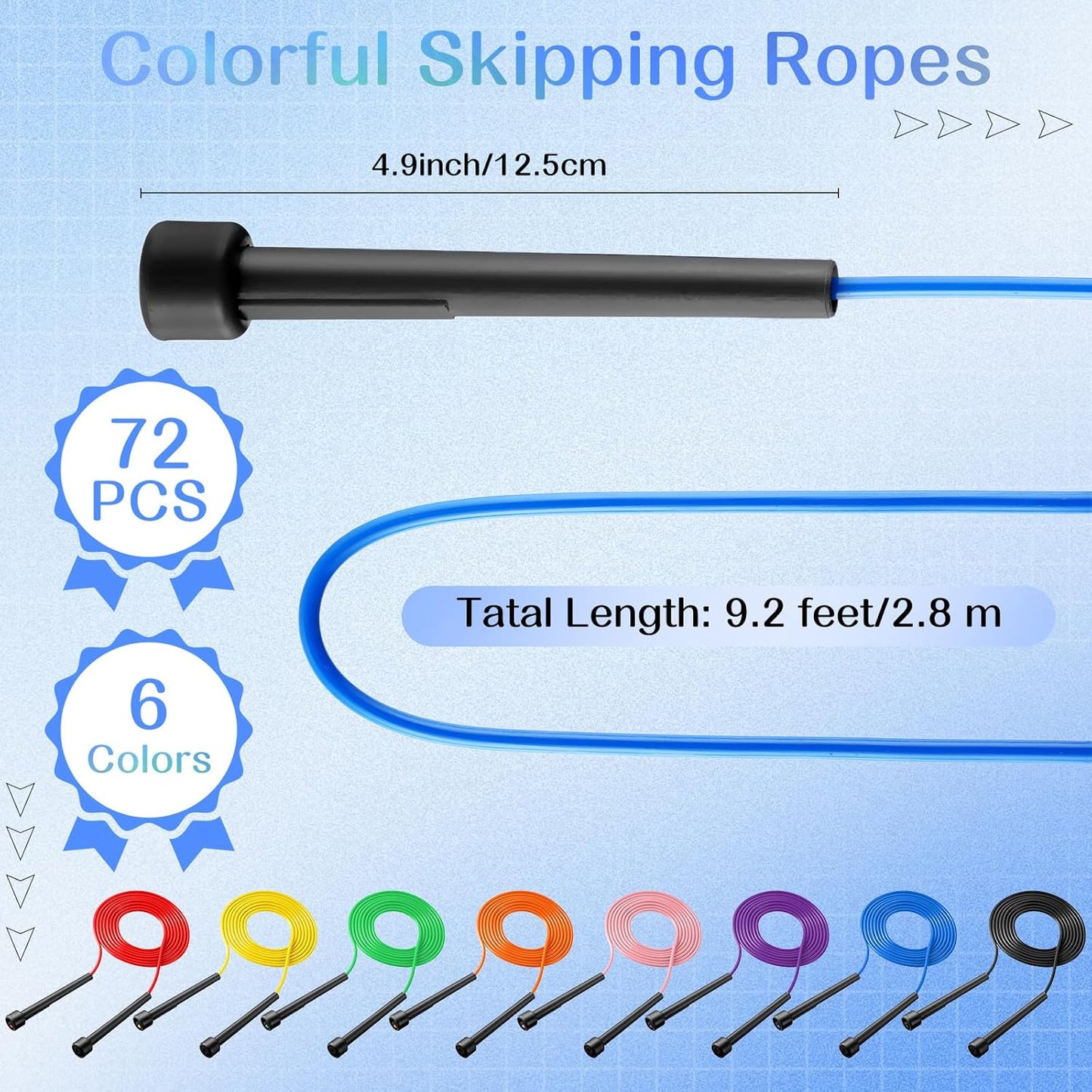 72 Pcs PVC Jump Ropes for Fitness 9.2 ft Adjustable Skipping Rope Versatile Unbreakable Speed Rope with Plastic Handles for Women Men Kids Endurance Training Cardio Exercise Workout