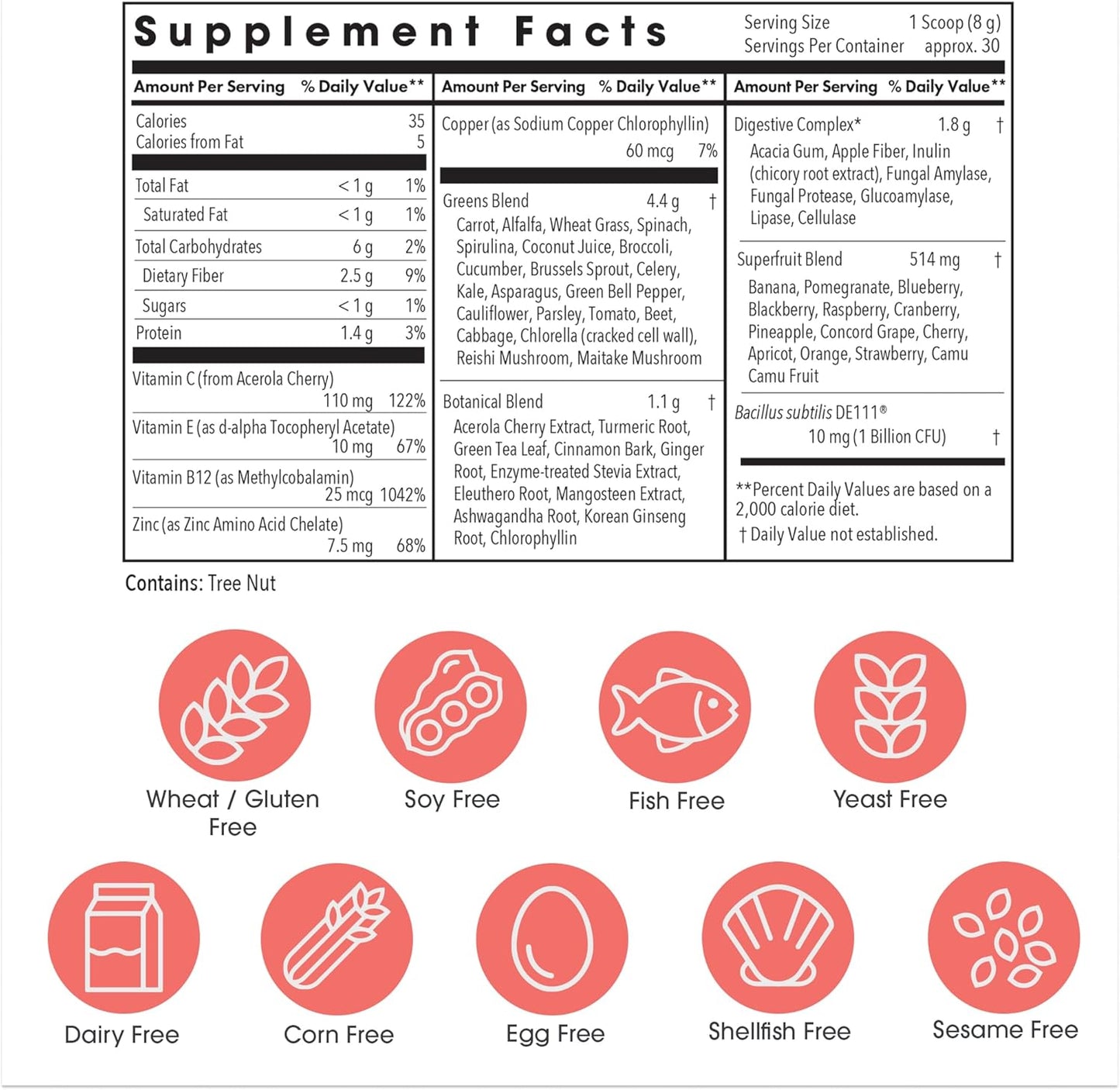Allergy Research Group Super Greens - Superfood Green Powder with Spirulina, Chlorellla and Oat Grass, Clinically-Studied Probiotic Support for Women and Men - 8.45 oz (240 g)