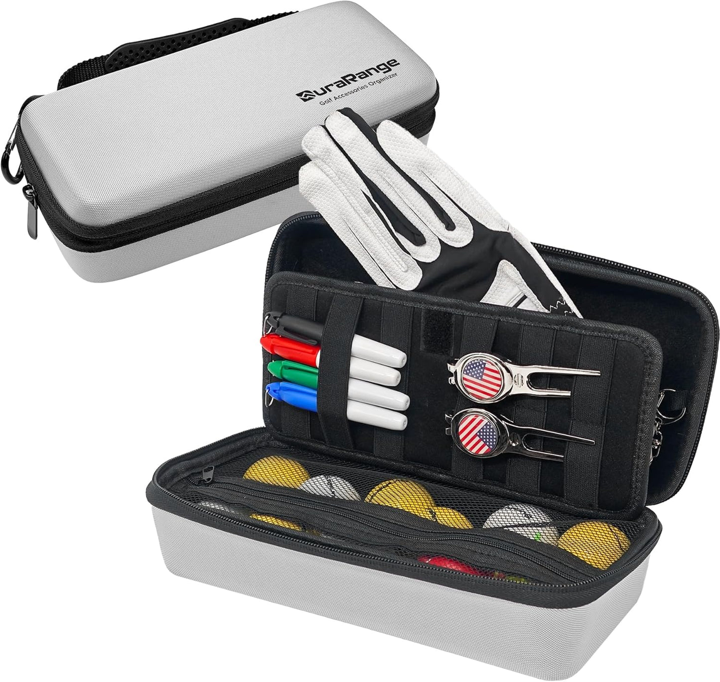 Golf Glove Holder Case with Glove Shaper - Portable Golf Accessories Organizer for Men & Women - Waterproof 900D Nylon, Large Capacity for Balls, Tees, Markers - Ideal Gift